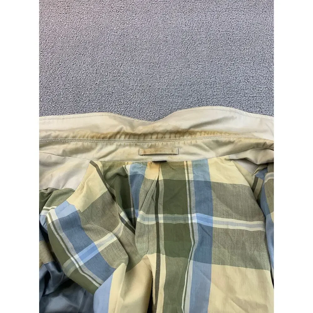 J. Crew Men's XL Beige Green Blue Full Length Checkered Plaid Lined Rain Coat‎